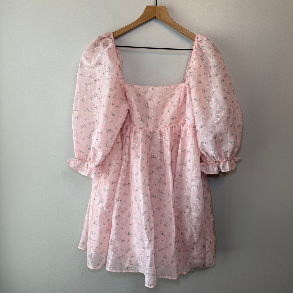 Altar'd State Stephanie Floral Mini Dress Puff Sleeve Square Neck Size Medium